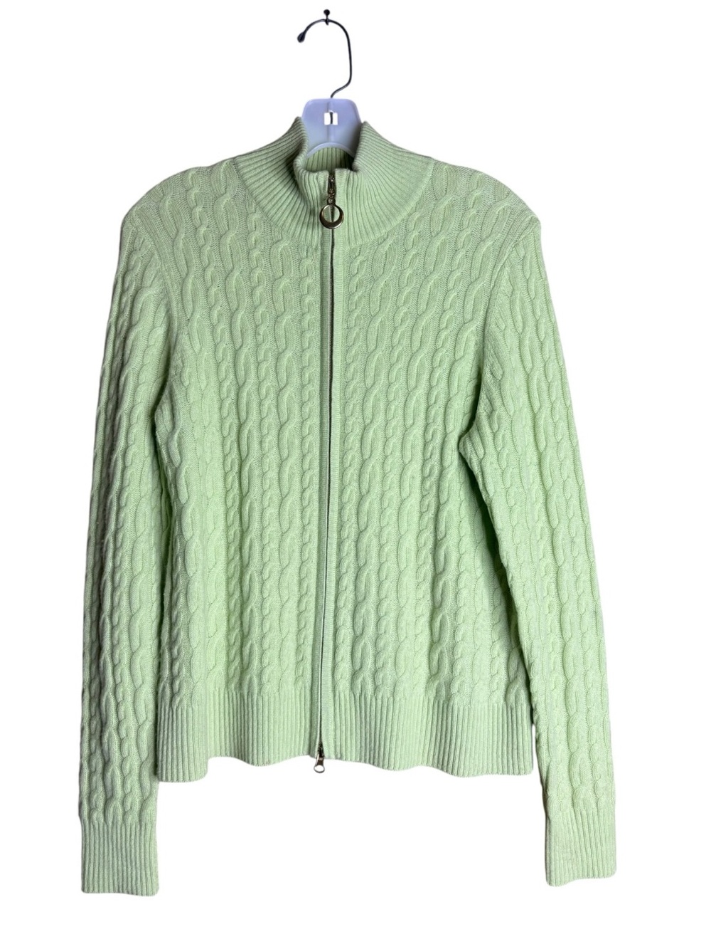Sutton Studio 100% Cashmere Green Cable Knit Zip Cardigan Size L